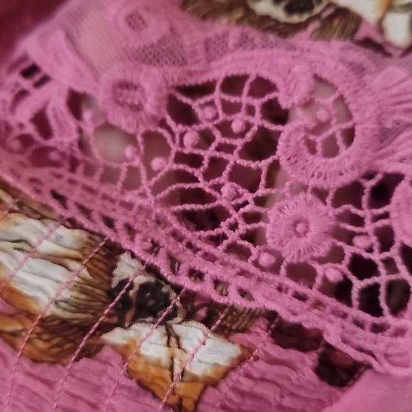 Self Esteem sheer Pink floral Ruffled Long Sleeve Blouse top M smocked lace - Picture 4 of 6